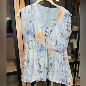 Y2K Vintage Fracomina silk blouse floral babydoll top sleeveless 90s fantasy